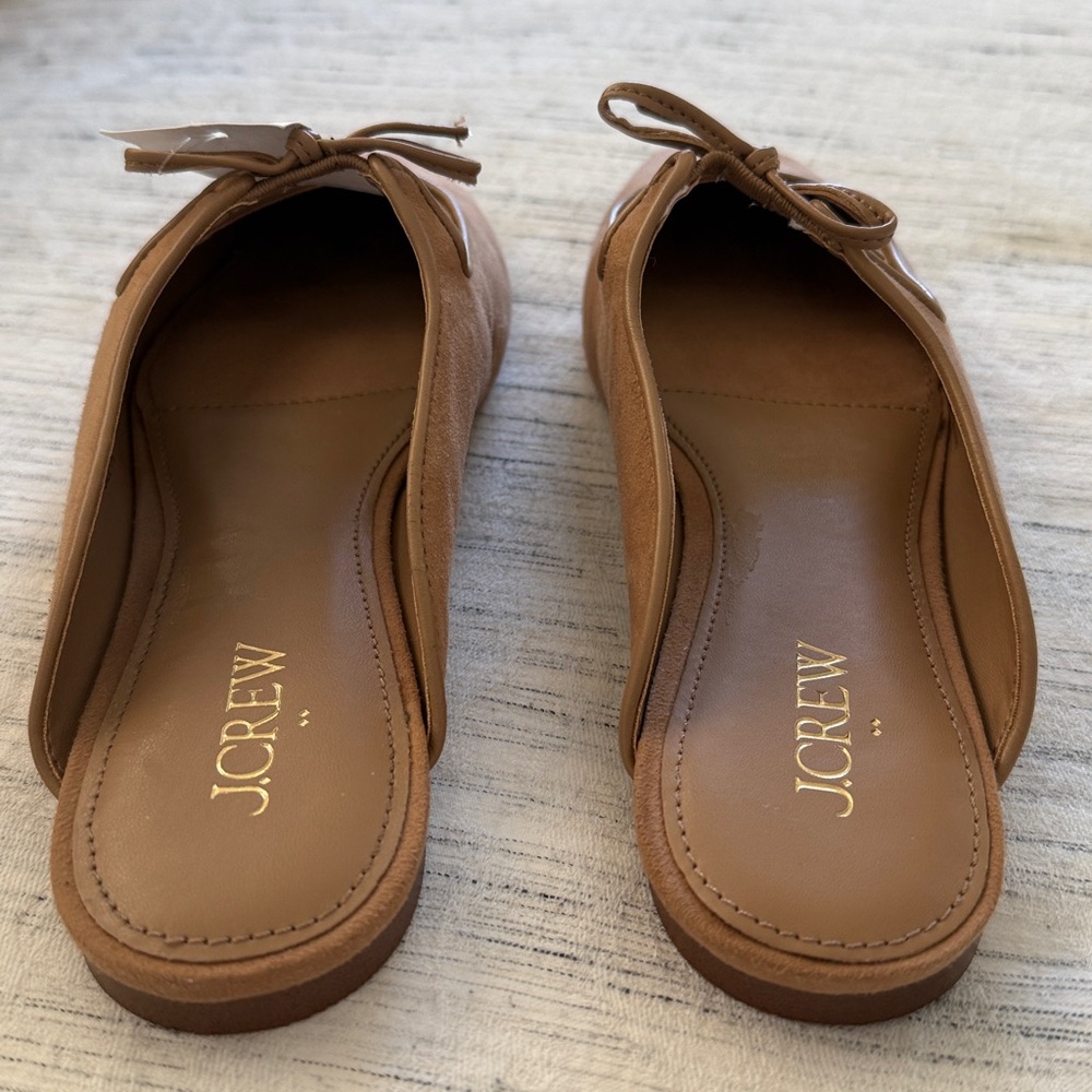 J. Crew Women's Tan Faux Suede Mules with Bow Detail - Picture 2 of 7